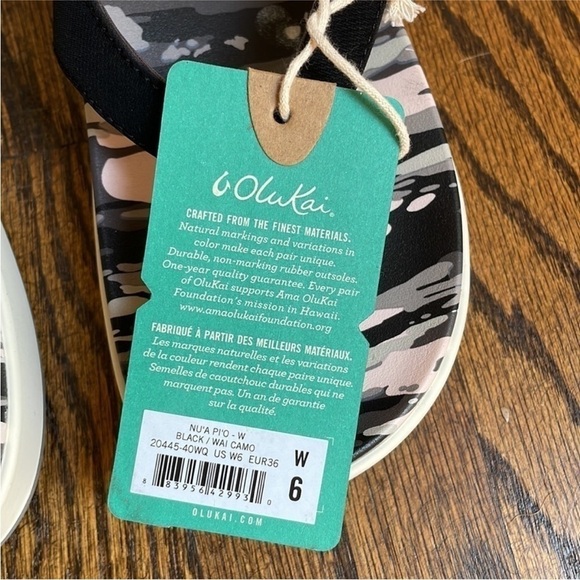 NWT OluKai NU’A PI’O Camo Black Flip Flops Women’s 6 - Picture 3 of 4